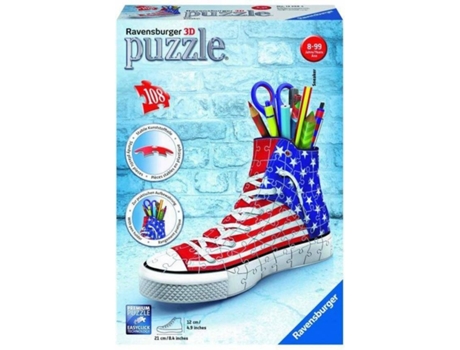 Puzzle 3D RAVENSBURGER Porta-lápis Sneaker Flag (Idade Mínima: 8 - 108 Peças)