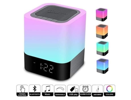 Juce Portátil Bluetooth Alto-Falante Led Abajur de Cabeceira com Abajur de Mesa Que Muda de Cor com Despertador CHANGM