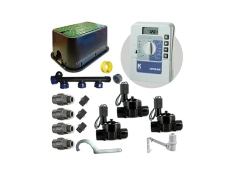 Kit de irrigação automática profissional Krain com 3 zonas 24V para tubo de chuva K de 32 mm