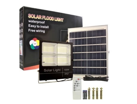 Projetor Solar Led 100W painel separado bateria de lítio 850 lúmens 224 Leds