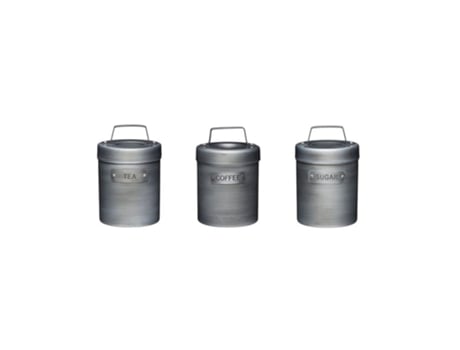 Canisters de Cozinha Industrial Estilo Vintage Metal Conjunto 3 Peças