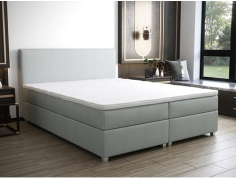 Cama com Cabeceira Completo Boxspring Somier Sobrecolchón YSMÉE Tecido Cinzento (180x200cm)