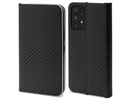 Capa Tipo Carteira MOOZY para Samsung A53 5G Carbono Preto – Capa Flip com Design de Borda Metálica Fecho Magnético Capa Flip com Suporte Para