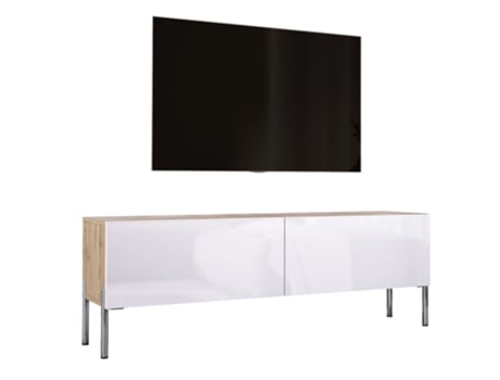 Armário de Tv com Largura 140 Cm Carvalho Wotan / Branco Brilhante Pés Cromados D: C: 140 Cm L : 52 Cm D: 32 Cm 3XELIVING