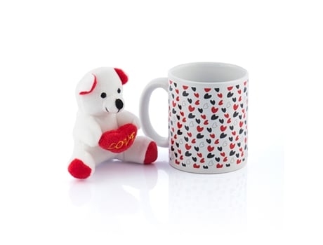 Caneca com Corações e Ursinho Love