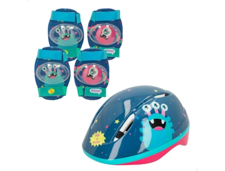 Kit proteção infantil patinação c/capacete, joelheiras e cotoveleiras monstros CB Riders