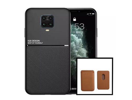 Kit Capa Traseira Magnética Anti Choque + Carteira Magentica Castanho para Xiaomi Redmi Note 10 Lite