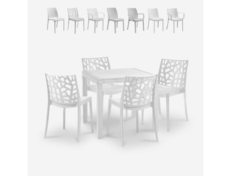 Conjunto Mesa Jardim Exterior 80X80Cm Rattan 4 Cadeiras Branco Nisida Light BICA