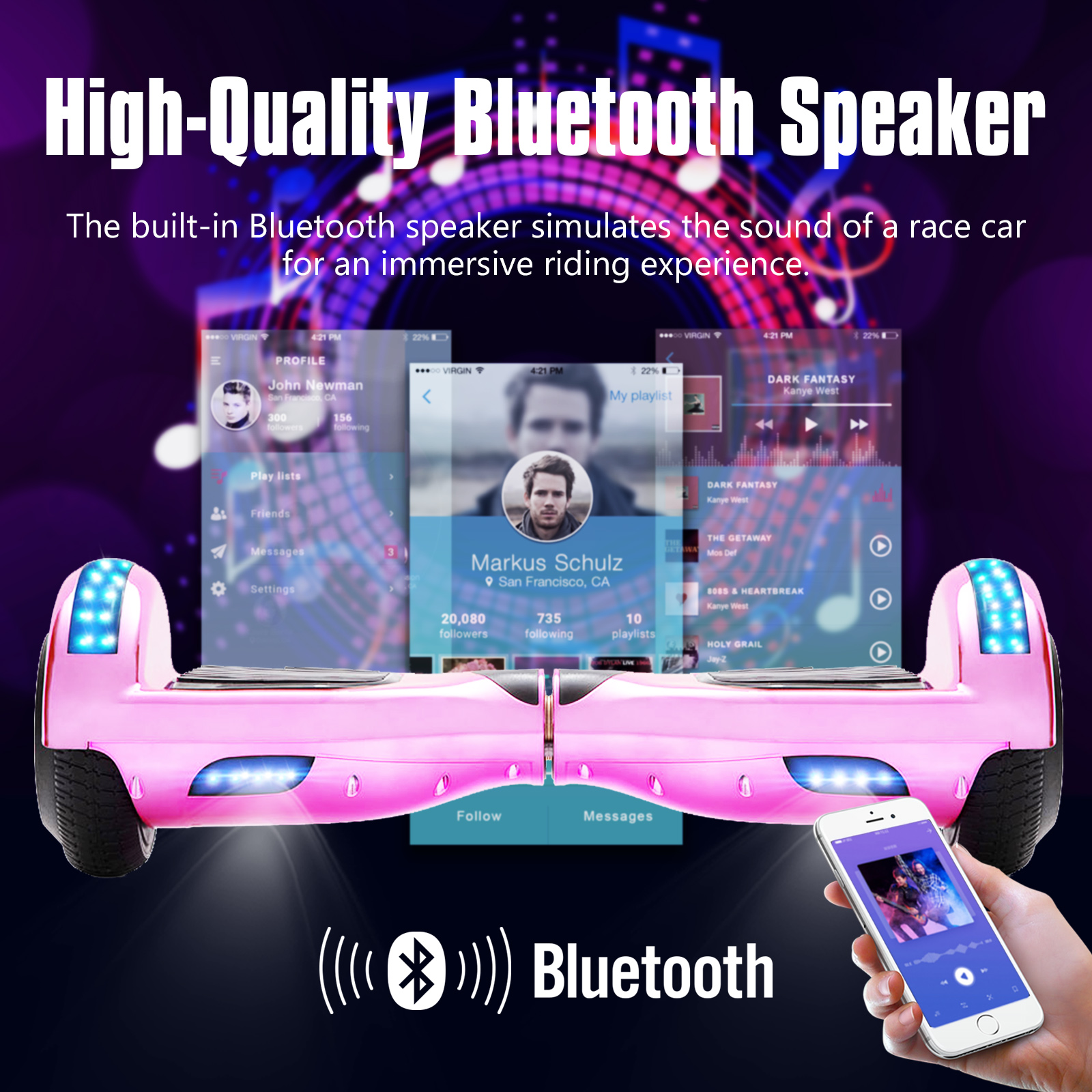 Hoverboard NEI-WAI z1+ Rosa para Crianças (Coluna Bluetooth