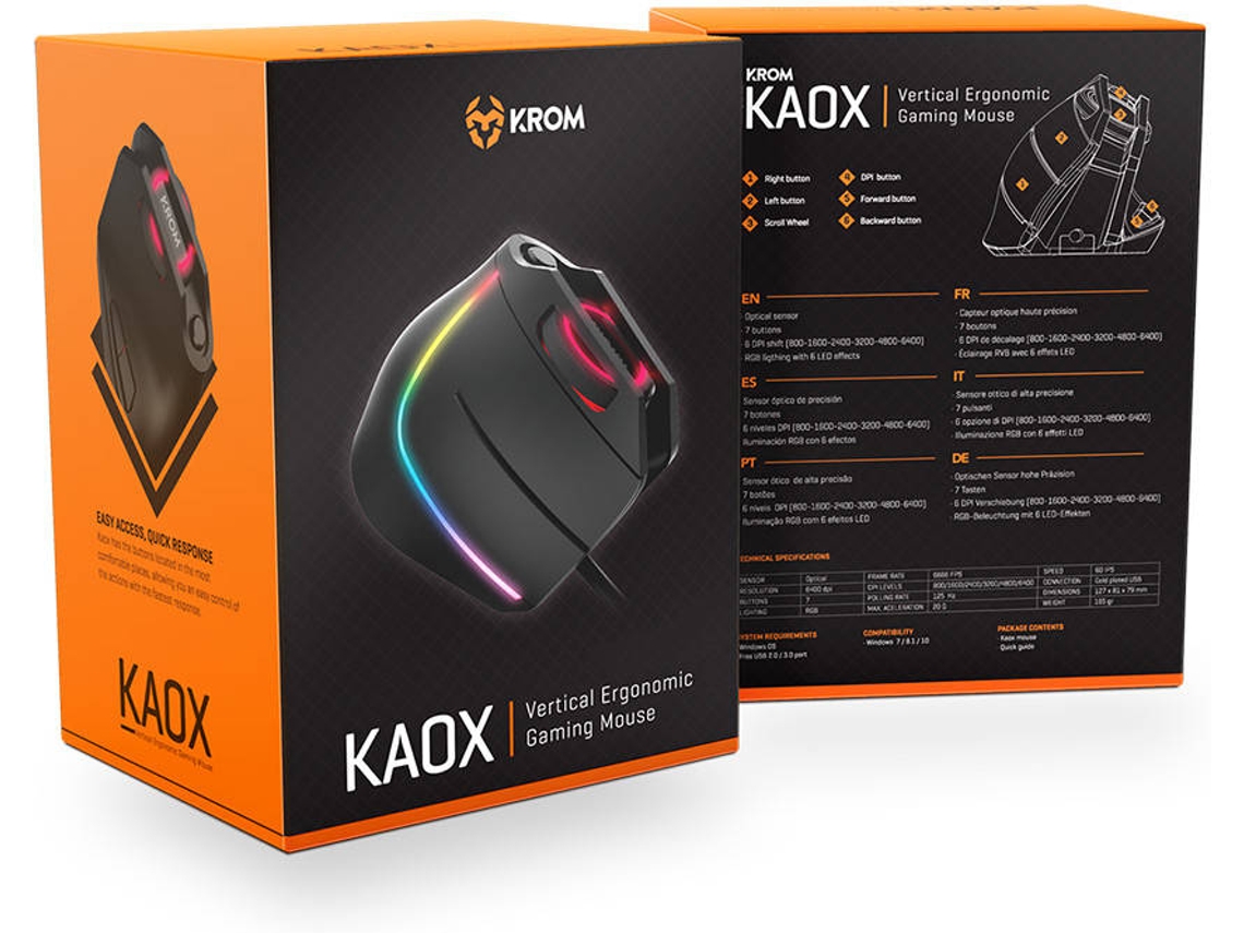 Rato Gaming KROM Kaox Vertical RGB (6400 dpi - Preto)