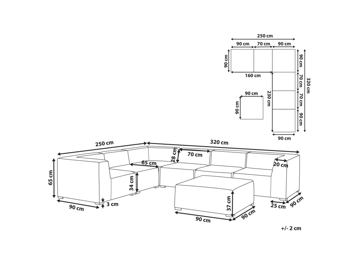 Sof de jardim modular BELIANI Arezzo de Poli ster Cinzento 320x250x65 Worten.pt