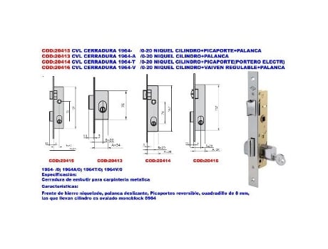 Cvl cerradura 1964-v   -0-20 niquel cilindro+vaiven regu+palanca