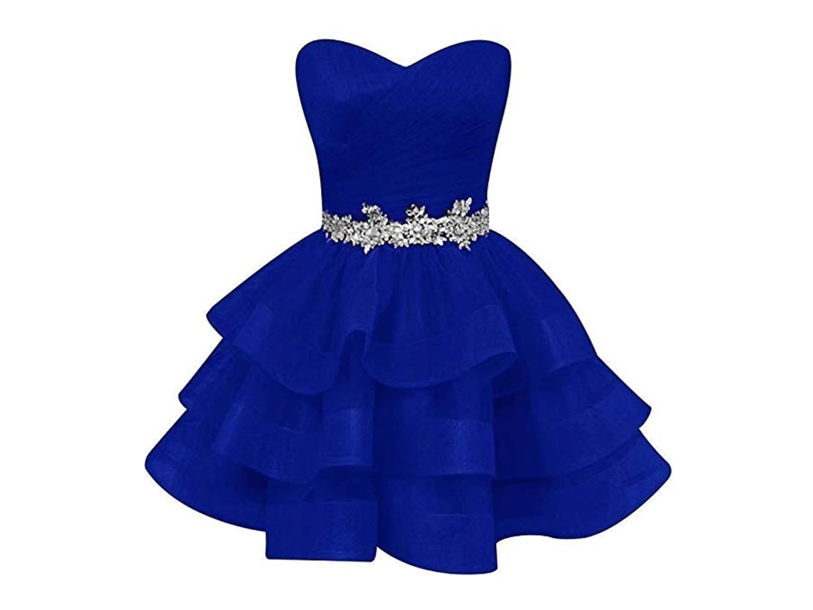 Vestido de Baile Da Moda Vestido Curto com Faixa de Cristal Azul Royal - 2
