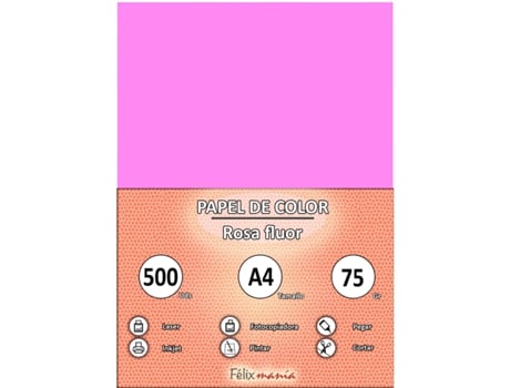 Papel 80Gr A4 Rosa Fluo 500 Folhas