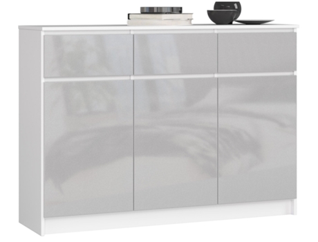 Cómoda Três Portas Seis Prateleiras Brilho 3XE LIVING Painel de partículas Branco (99x138x40)