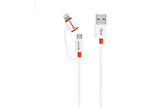 Cabo  adaptador 2 em 1 (USB - Micro-USB+Lightning - 1m - Branco)