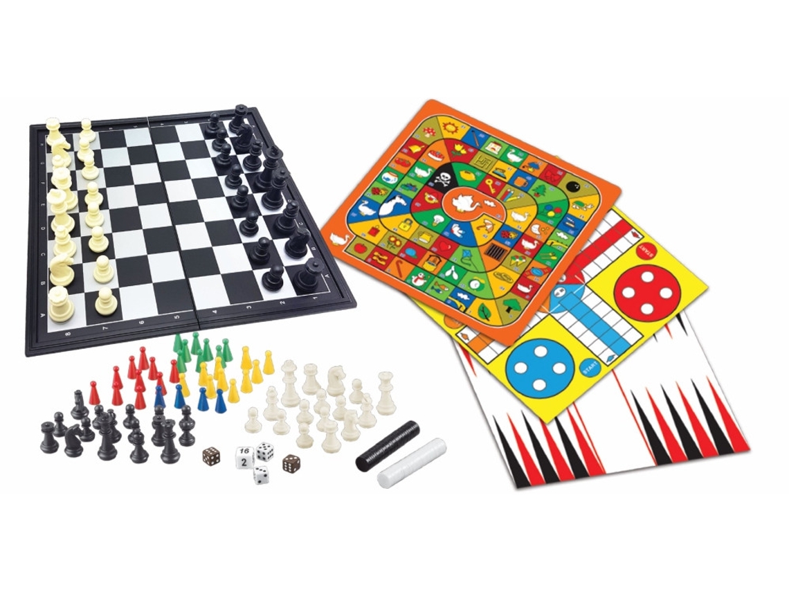 Jogo Tabuleiro 8em1 Xadrez Dama Chinesa Gamão Ludo Ganso + + em