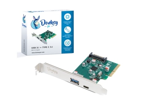 Placa de Expansão DONKEY PC Pcie com 1 Porta Usb 3.1 Tipo a + 1 Porta Usb 3.1 Tipo C