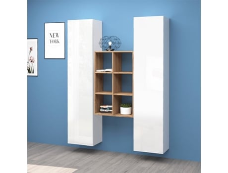 Armário Móvel Moderno Branco com 2 Armários e 6 Prateleiras Gemy Wh WEB FURNITURE