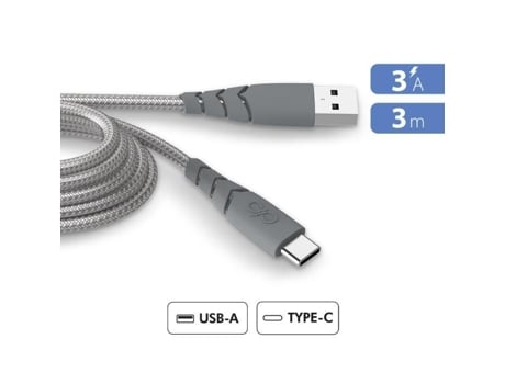 Cabo Usb A/Usb C Ultra-Reforçado 3M 3A Garantia Vitalícia Cinza Plástico 100% Reciclado FORCE POWER