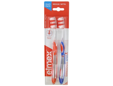 Interx Medium Duo Pack Escova de Dentes Anticárie Cor: Laranja Azul ELMEX