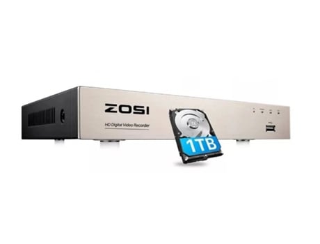 Central Cctv Dvr 8Ch ZOSI Sistema para Câmaras de Vigilância com Disco Hdd 1 Tb para Gravação Imagens