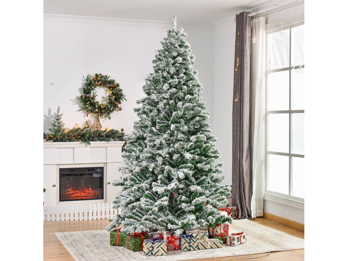 Árvore de Natal HOMCOM Verde e Branco PVC, Metal Ø140x225cm_830-321