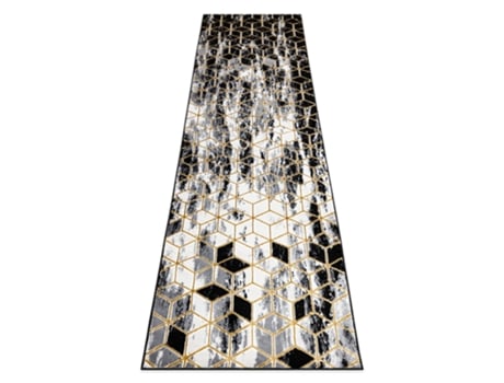 Tapete, Passadeira Gloss Moderno 409A 82 Cubo Moda, Glamour, Art Deco Preto/Cinzento/Ouro (70 x 200 cm)