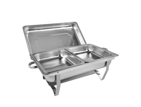 CHEFFINGER Mantenedor de Pratos com Dois Compartimentos com Tampa e Dois Recipientes de Inox Prateado