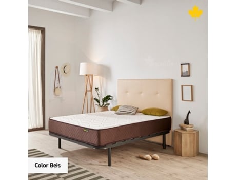 Pack Colchão e Cabeceira Estofada e Base de Cama DESCANSIN Silencioso e de Fácil Montagem (180 x 200 cm - Bege)