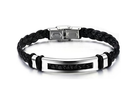 Pulseira Masculina BESTEEL Jewelry Cordão de Couro de Aço Inoxidável 20 Cm de Comprimento 10 Mm de Largura