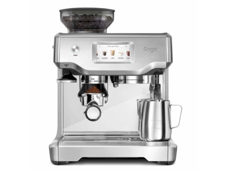 Máquina de café em aço inoxidável escovado. Inteligente. com extração precisa do café expresso. texturização automática do leite em microespuma. aquecimento rápido. moinho. écran tátil. purga automática e 2L dep. de água.