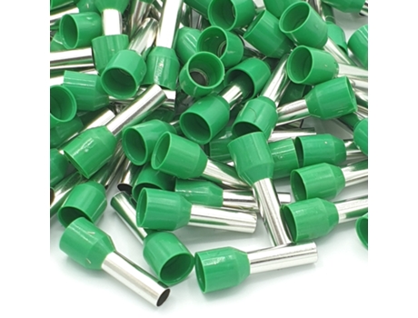 100 Unidades de Terminais de Extremidade de Cordão Único Isolados de 6mm Verde com Bota de Crimpagem