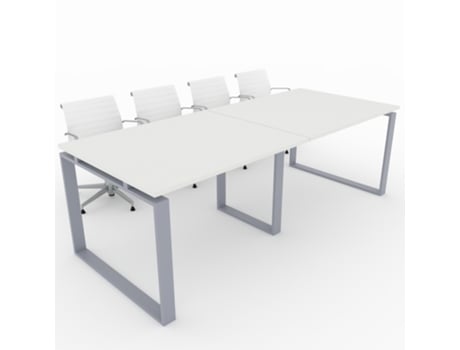 Mesa de Reunião de Casa e de Escritório Estrutura Fechada Cor Cinzento Prateado Tampo de Mesa Melamina Cor Branca 240X100 Fabricada em Espanha OFICIT