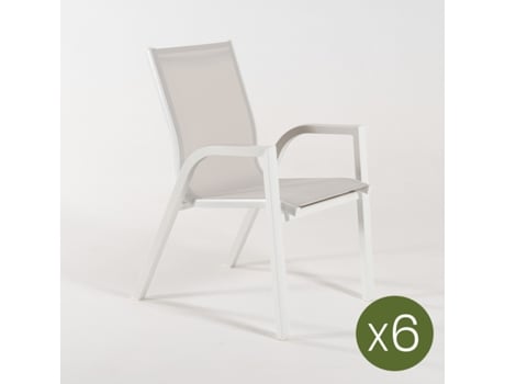 Pacote de 6 Poltronas de Exterior Poltrona Empilhável Alumínio e Têxtil Branco Cadeira: 90X66X56 EDENJARDIN