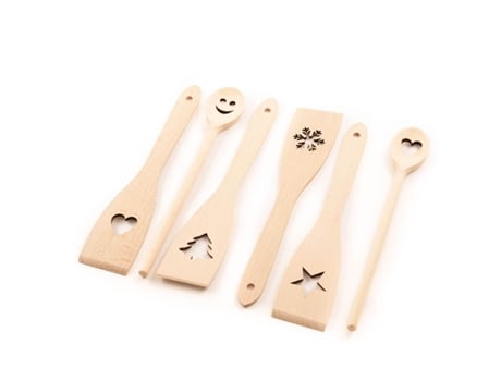 Juego de Utensilios de Cocina de Madera de 6 Piezas Con Motivos Cucharas de Cocina Espátulas TUULI