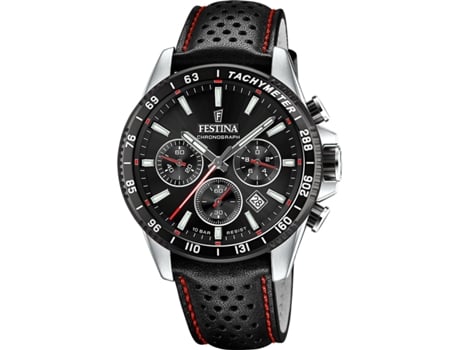 Relógio masculino preto couro real cronógrafo atemporal F20561/4 FESTINA