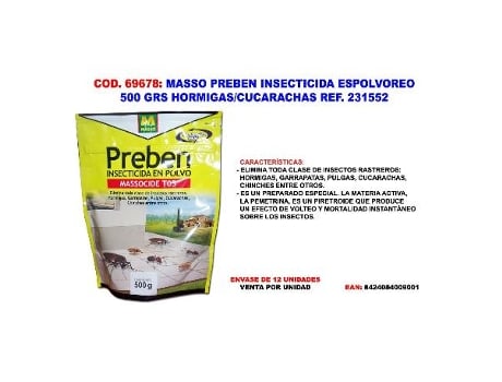 Masso preben insecticida espolvoreo 500 gr.hormiga-cucara 231552