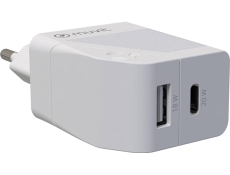 Cargador de Carga Rápida USB 18W +1 USB-C 20W Blanco