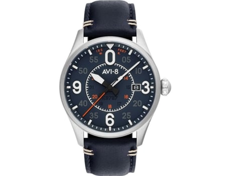 Relógio Masculino Azul Couro Real Spitfire Automático Av-4090-02 AVI-8