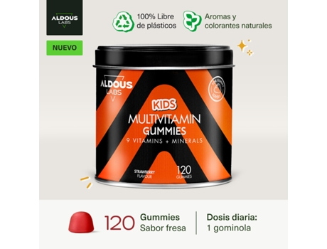 Multivitaminas para Crianças em Gomas ALDOUS LABS 120 Gomas com Sabor a Morango Natural