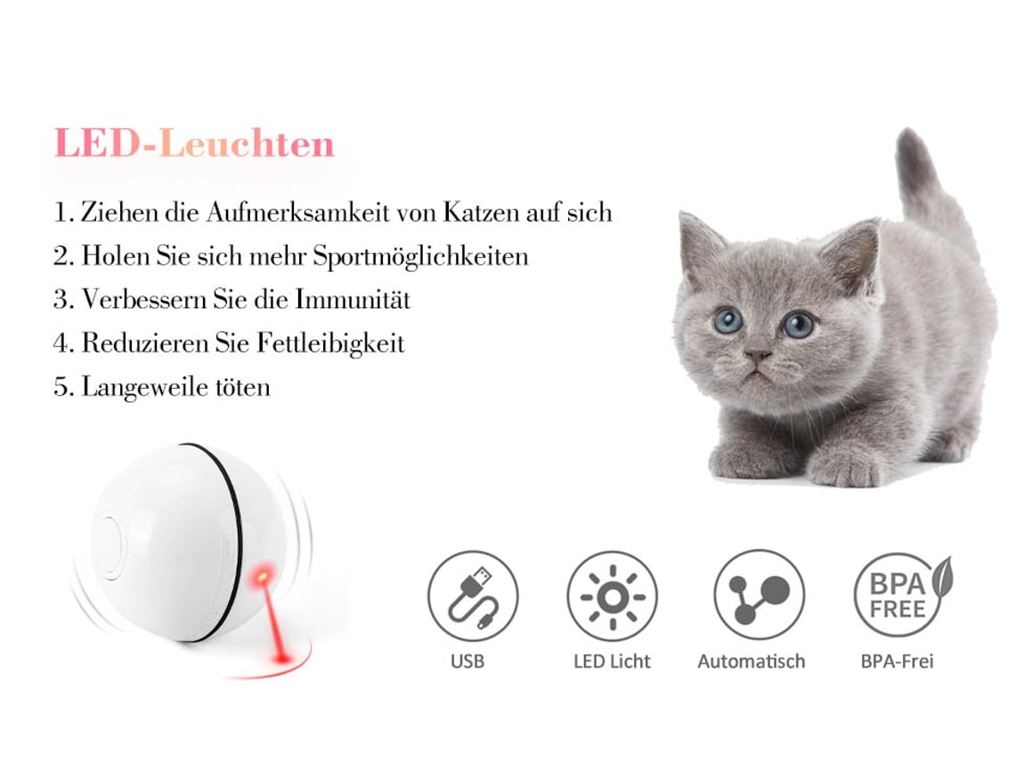 Brinquedo para Gato Bola de Brinquedo com Luz Led Rotação Automática de 360  Graus e Carregamento Usb Brinquedo Interativo para Gato para Animais De