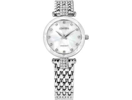 Relógio feminino prata aço inoxidável faceta strass J5.636.S JOWISSA