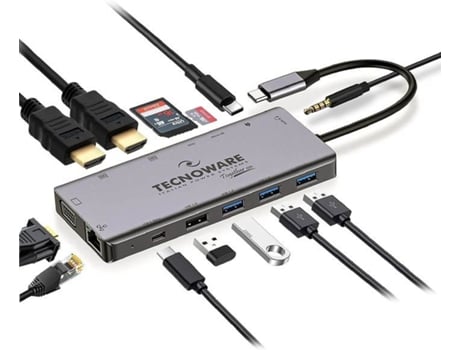 Hub Tecnoware Usb Type-C Adaptador 13 em 1 Compatível com Notebook Windows Linux Huawei Etc. 13 Portas: Usb 2.0 e 3.0 Usb TECNOWARE POWER SYSTEMS