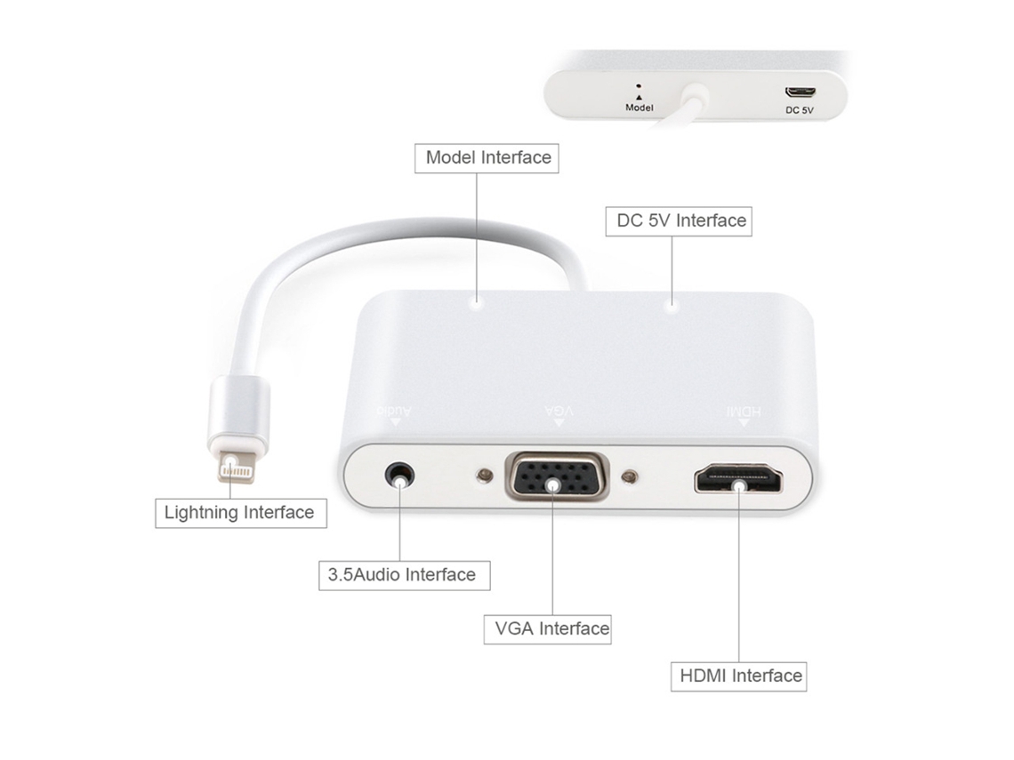 PTYTEC Computer Shop - Adaptador T-VISION G669, Lighting a HDMI, VGA y  Audio, compatible con Iphone / Ipad