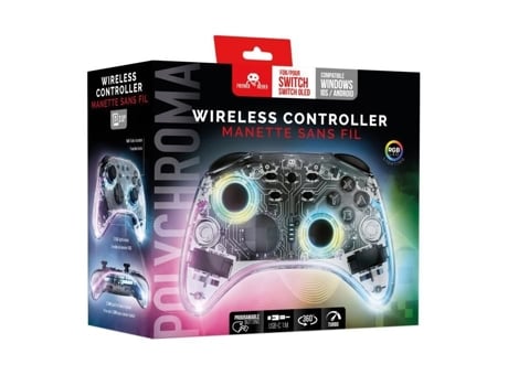 Controlador Sem Fio para Nintendo Switch Led Transparente Cabo 1M