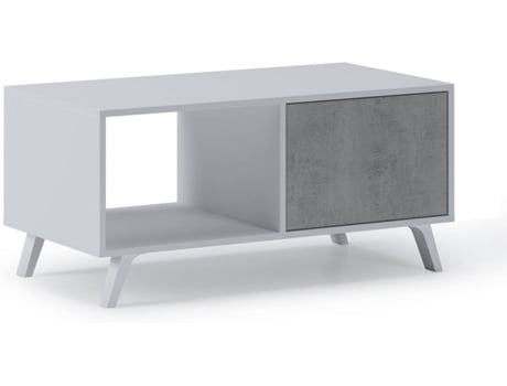 Mesa de Centro SKRAUT HOME Melamina (Branco - Cimento - 92x50x45 cm)