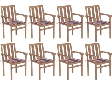 Conjunto 8 Cadeiras de Jardim  Empilháveis com Almofadas (Castanho - Madeira - 58x50x89 cm)