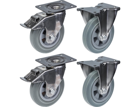 160Mm 6 Stainless Steel Castor Grey Rubber Brake & Fixed 540Kg Set Of 4 PARNELLS