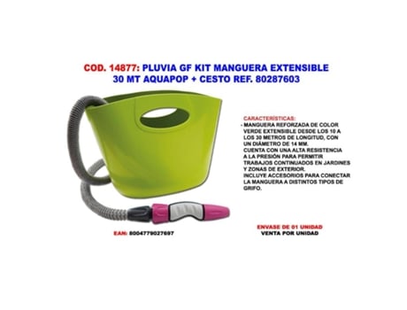 Conjunto de Mangueira com acessórios GF Garden Aquapop gf80287603 Extensível Cabaz Lima Plástico 30 m